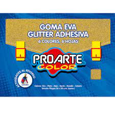 Estuche Goma eva glitter adhesiva 20 x 30 cm (6 pliegos) - Proarte