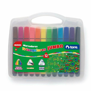 Marcadores triangulares Jumbo, 12 colores - Torre (Plumones)